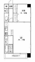 ヴィアーレ木ノ下二丁目 1LDKの間取図画像