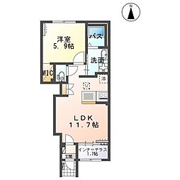 イリアス 1階1LDKの間取り