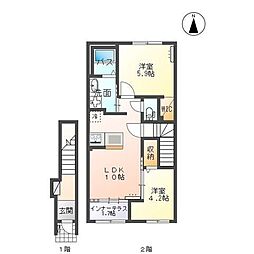 イリアス 2LDKの間取図画像