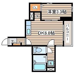 COLORSGARDEN宮城野 1DKの間取図画像