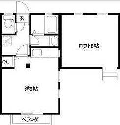 エクセルシャトー国見ヶ丘II 2階ワンルームの間取り