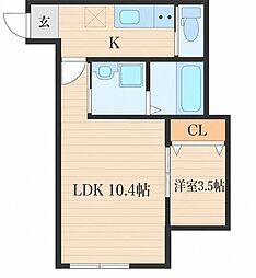 ポラリス文化町 1LDKの間取図画像