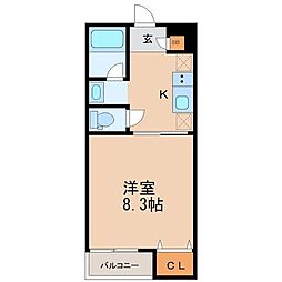 エクシア八乙女 1Kの間取図画像