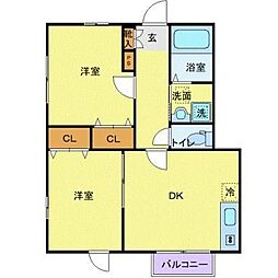 シャイン柏木 2DKの間取図画像