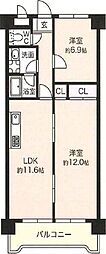 旭コーポラス宮城野 2LDKの間取図画像