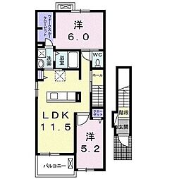 セレノカーサ 2階2LDKの間取り