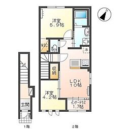 ウィステリア 2階2LDKの間取り