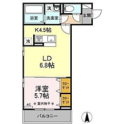 Ｄ−ｒｏｏｍ中倉 3階1LDKの間取り