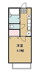 オアシス長町B 2階1Kの間取り