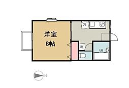 植木ハイツ5号棟 2階1Kの間取り