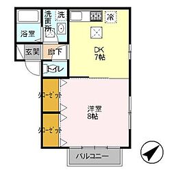 ハウスゼルコバ 1階1DKの間取り