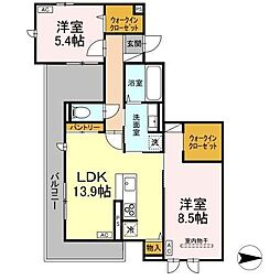 ボヌール T 2LDKの間取図画像