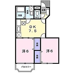 レジデンスオリーブII 1階2DKの間取り