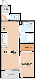 グランビュー緑ヶ丘 1LDKの間取図画像