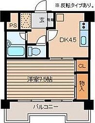 グリーンハピー宮城野 1DKの間取図画像