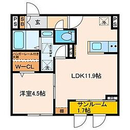 パセオプラシード連坊 1LDKの間取図画像