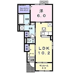 ソレイユＫ 1階1LDKの間取り