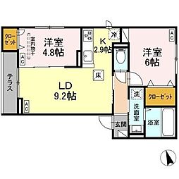 Ｄ−ＲＯＯＭ小田原8丁目III 1階2LDKの間取り