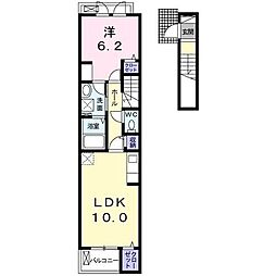 エスポワールII 2階1LDKの間取り