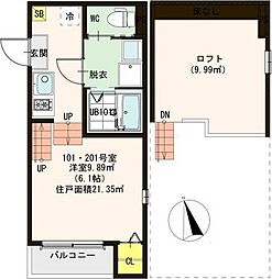 ハーモニーテラス2 1Kの間取図画像