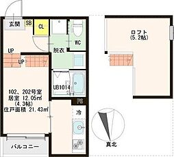ハーモニーテラス高松3 ワンルームの間取図画像