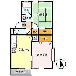 セジュール花渕B 2DKの間取図画像