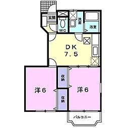 レジデンスオリーブ2 2DKの間取図画像