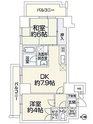 ライオンズマンション博多 2DKの間取図画像