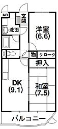 セレス長坂 2DKの間取図画像