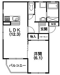 白鳥Lake 1LDKの間取図画像
