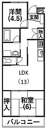 マンション寺田 2LDKの間取図画像