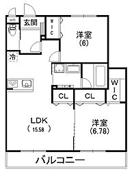 エミネンス西新町 2LDKの間取図画像