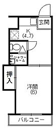 サンリバーハイツ 1Kの間取図画像