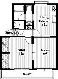 ドエル一番館 1階2DKの間取り