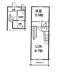 フジパレス谷町A棟 1LDKの間取図画像