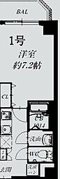 M-City天王寺 1Kの間取図画像