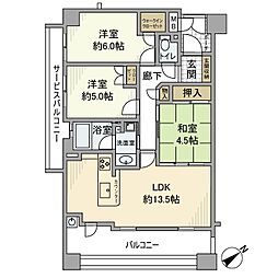 アンビエント　フレア　美章園 13階3LDKの間取り