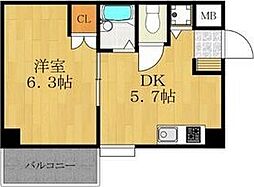 エトワールベガ長居公園 4階1DKの間取り