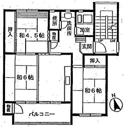 左近山団地2-22号棟 2LDKの間取図画像