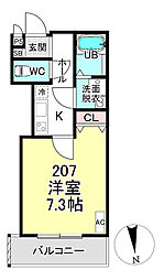 Casa Wood 丹波橋 1Kの間取図画像