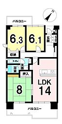 貝塚アーバンコンフォート 3LDKの間取図画像