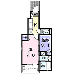 プチフローラ北野田1 1Kの間取図画像