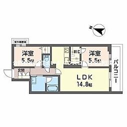 堺市東区丈六アパート 2LDKの間取図画像