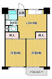 ビレッジハウス泉北栂タワー 2DKの間取図画像