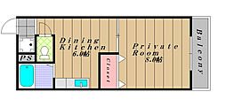 アンビエンテくみの木 1DKの間取図画像
