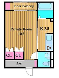 クリプトメリア 1Kの間取図画像