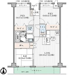 セントラル硝子(株)狭山社宅 3LDKの間取図画像