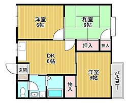 ロイヤルハイツ福田B 3DKの間取図画像