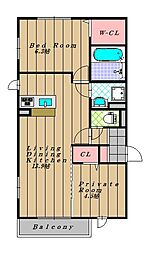 エーデル自由丘2 2LDKの間取図画像