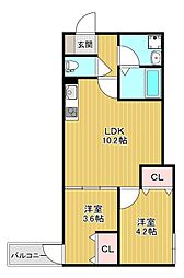 堺市東区西野アパート 2LDKの間取図画像